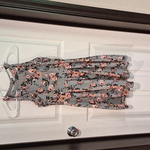 A Grey dress with green vines and pink flowers worn 3 times xsmall from rewind!!
